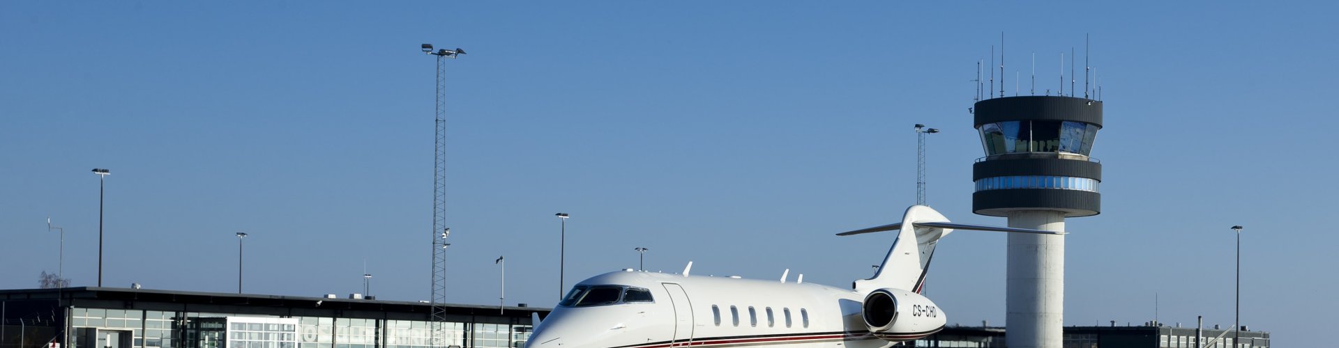 Runway view sunset at Copenhagen Airport Roskilde, DK