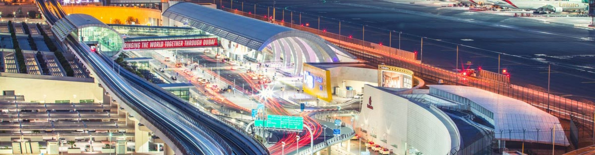 Runway-view sunset at Dubai International Airport