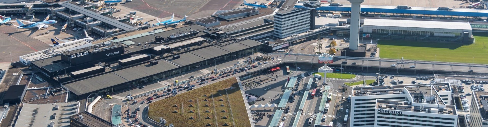 Runway view sunset at Schiphol Airport