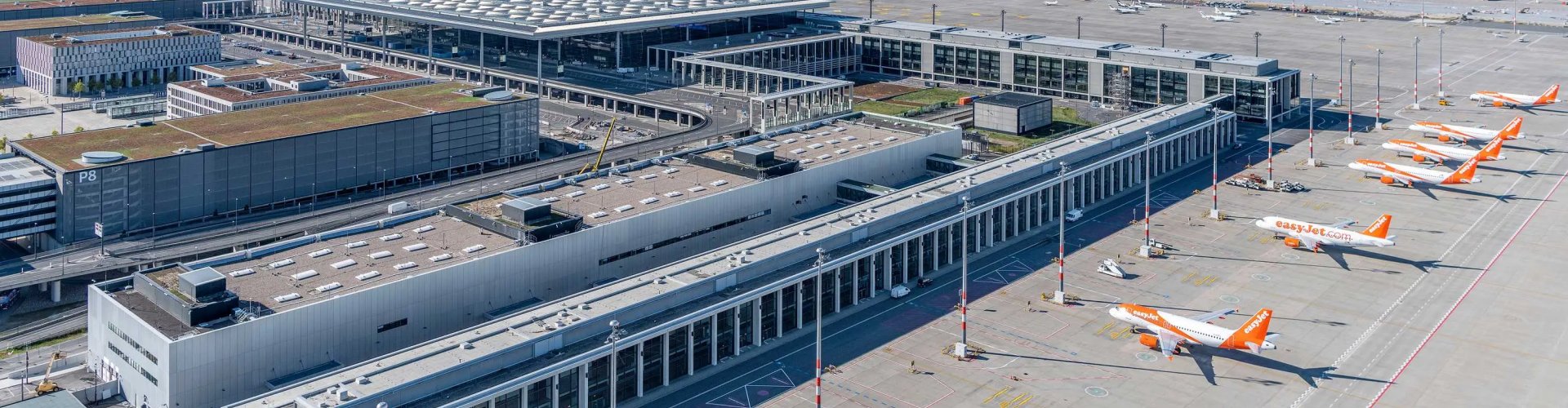 Runway-view sunset shot at Berlin Brandenburg Airport, DE
